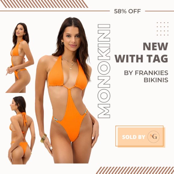 NWT! Frankies Bikinis April Plissé Monokini One Piece Swimsuit - Picture 1 of 6